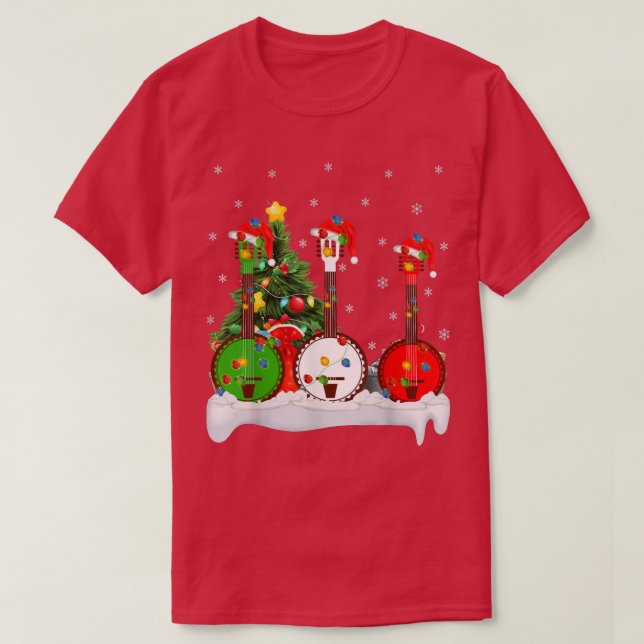 Banjo Music Lover Lighting Santas Friend Banjo Chr T-Shirt (Design Front)