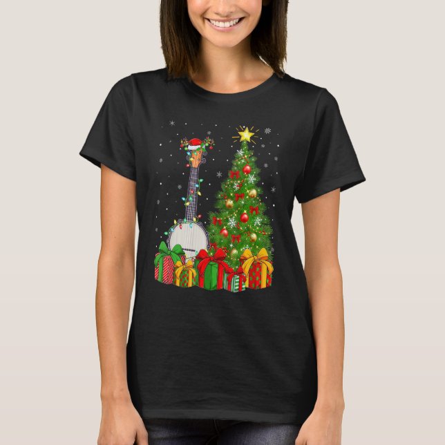 Banjo Music   Xmas Holiday Santa Banjo Christmas T T-Shirt (Front)