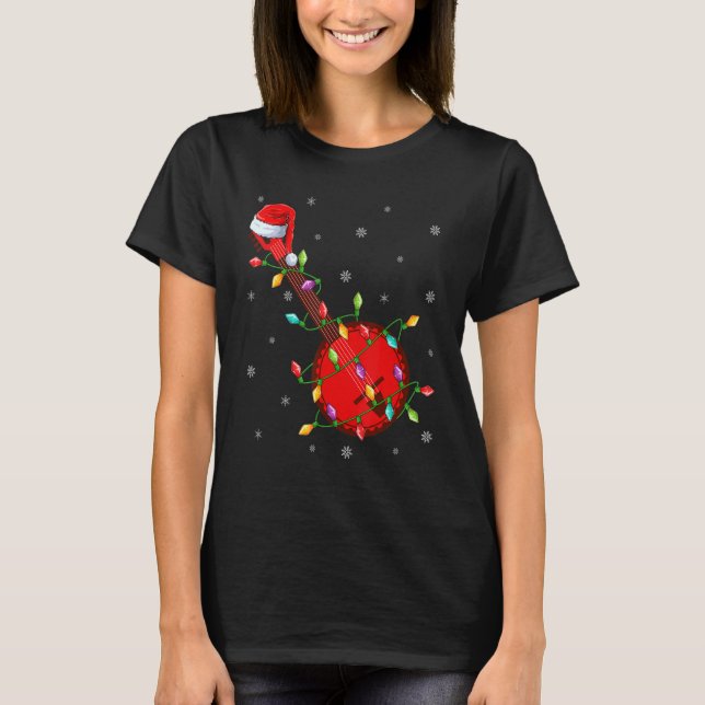 Banjo Music  Xmas Lights Santa Banjo Christmas T-Shirt (Front)