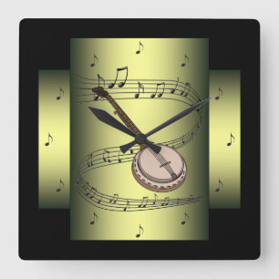 Banjo ~ Musical Swirl ~ Notes ~ * ~ Square Wall Clock