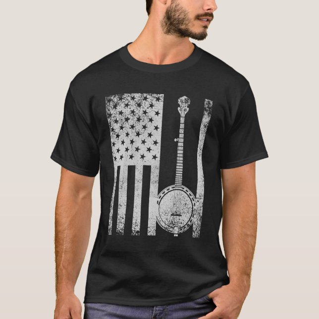 Banjo Patriotic American Flag Banjo Lover T-shirt (Front)
