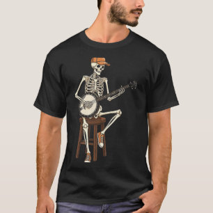 Banjo Player Skeleton Halloween Funny Men Boys T-Shirt