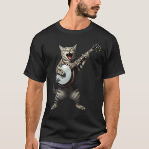 Banjo Playing Cat Funny Bluegrass Animal Music T-Shirt