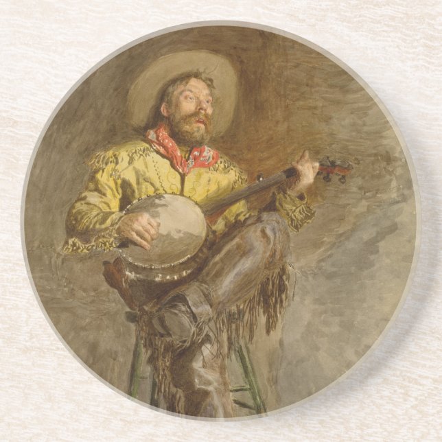 Banjo Playing Ranchero Singing Cowboy in Old West  Coaster (Front)