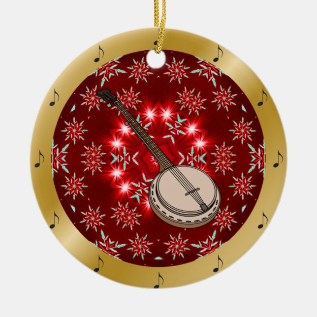 Banjo ~ Silver ~ Red~ Gold ~ Christmas ~ Ceramic Tree Decoration (Front)