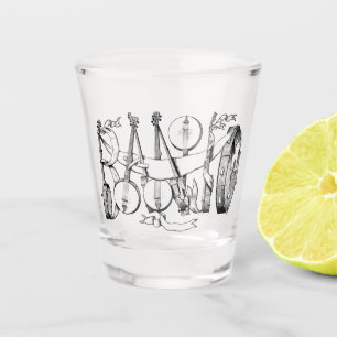 banjo spelled with banjos illustration art shot glass