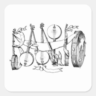 banjo spelled with banjos illustration art square sticker