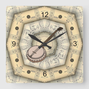 Banjo ~ Strange Musical Design ~ Unique ~ Square Wall Clock