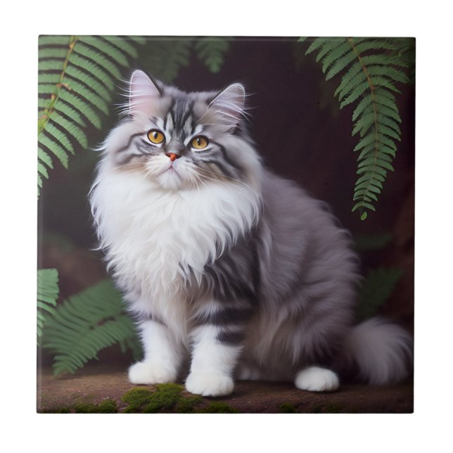 Banjo The Fluffy Gray And White Persian  Tile (Front)
