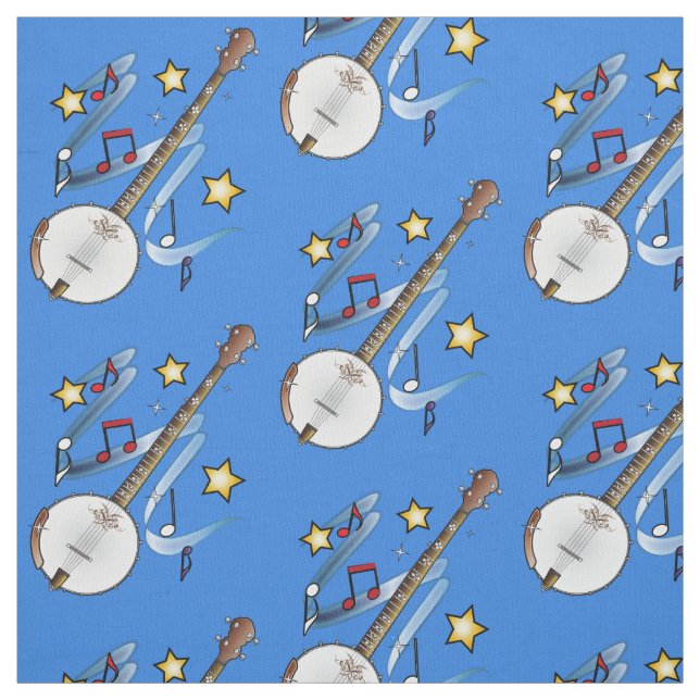Banjo with Notes and Stars Fabric (Swatch)