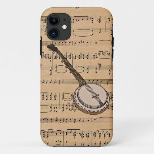 Banjo With Sheet Music Background iPhone 11 Case
