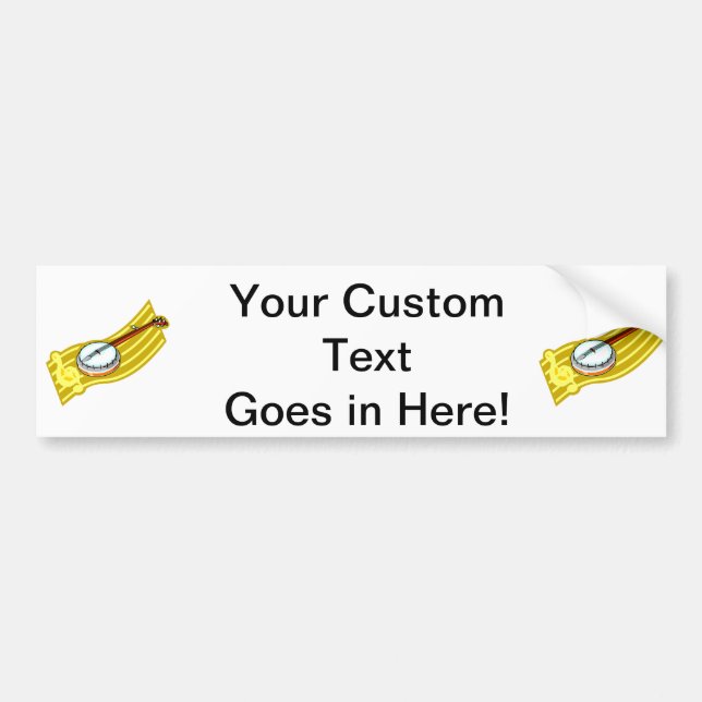 Banjo With Treble Clef ribbon design Bumper Sticker (Front)
