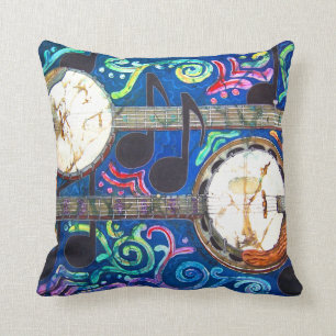 Banjos Polyester Throw Pillow 16" x 16"