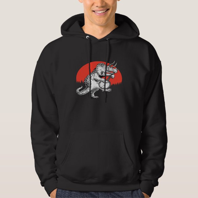 Banjosaurus  Triceratops Dinosaur Playing Banjo Re Hoodie (Front)