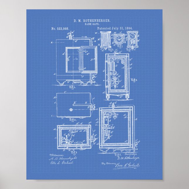 Bank Safe 1894 Patent Art Blueprint Poster (Front)