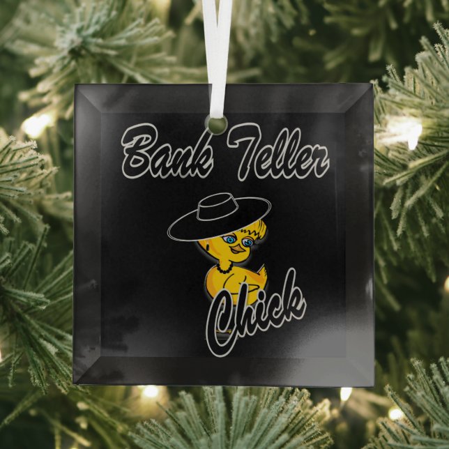 Bank Teller Chick #4 Glass Tree Decoration (Insitu)