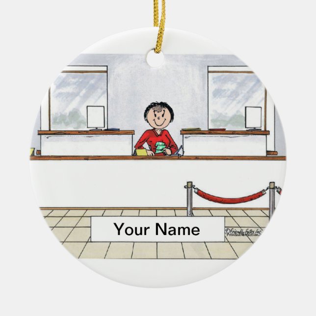 Bank Teller - Female Ceramic Tree Decoration (Front)