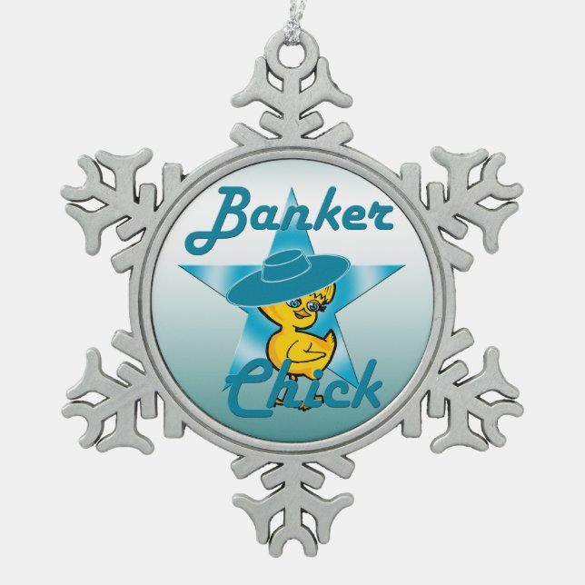 Banker Chick #7 Snowflake Pewter Christmas Ornament (Front)