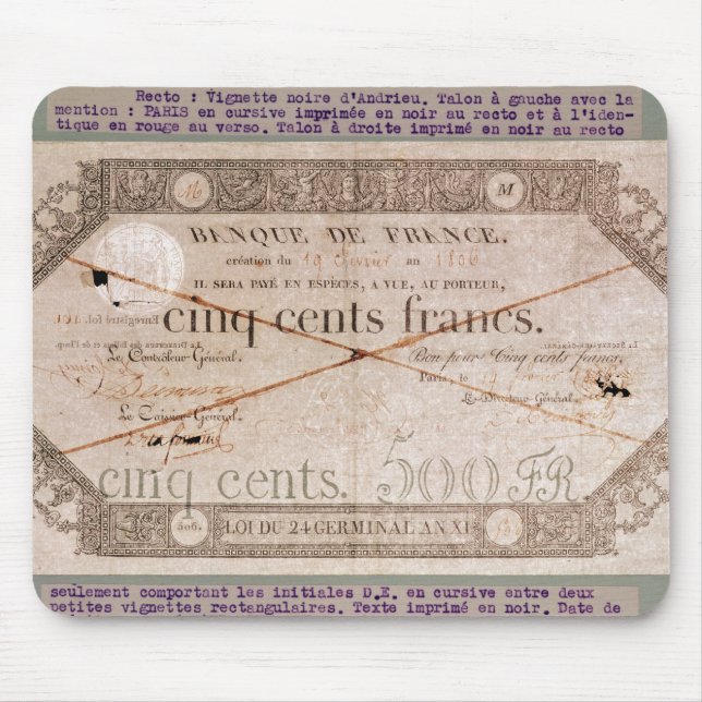 Banknote for 500 francs from the 24th Germinal Mouse Mat (Front)