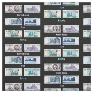 Banknotes of Russia, Iran and North Korea Fabric