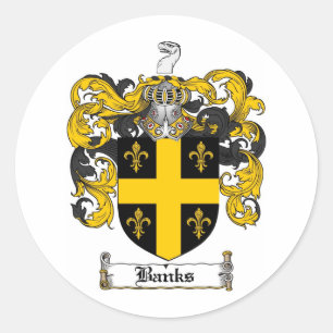 BANKS FAMILY CREST -  BANKS COAT OF ARMS CLASSIC ROUND STICKER