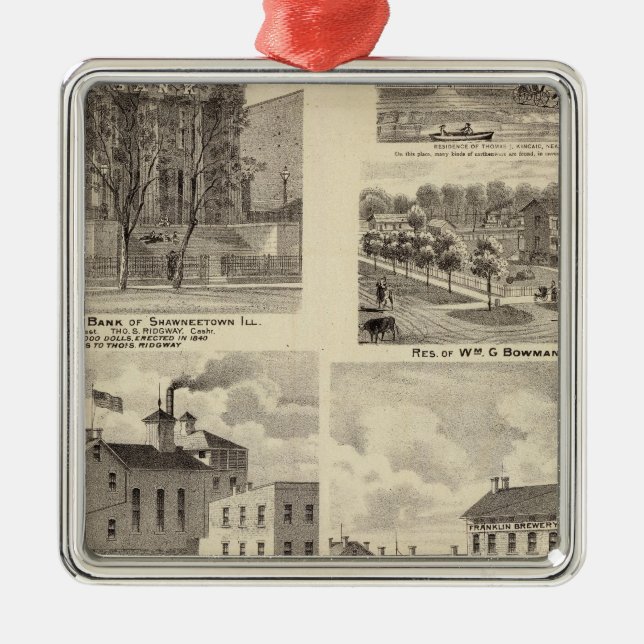 Banks, residences and breweries in Shawneetown Metal Tree Decoration (Front)