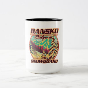Bankso Bulgaria to Snowboard logo Two-Tone Coffee Mug