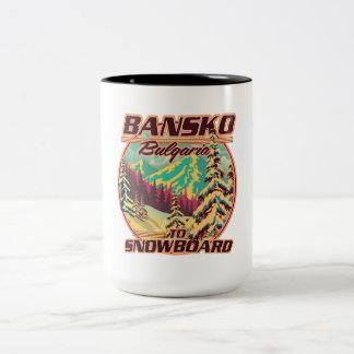 Bankso Bulgaria to Snowboard logo Two-Tone Coffee Mug