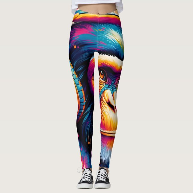 Banksy DJ Monkey Gorilla Chimp Art Print Leggings (Front)