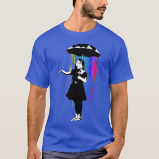 Banksy Rainbow Rain Umbrella Girl T-Shirt