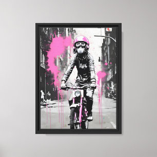 Banksy Style Pink Helmet Girl on Bike Canvas Print