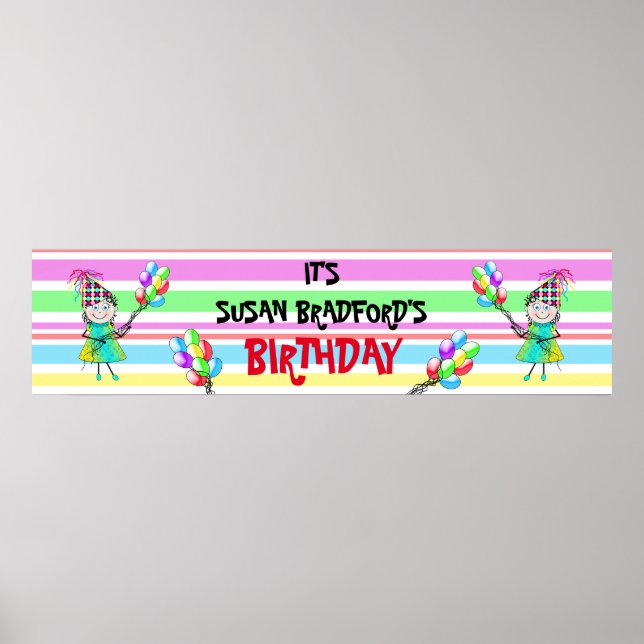 BANNER 12 X 48" BIRTHDAY PARTY - INSERT NAME POSTER (Front)