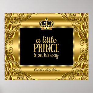 Banner Baby Shower Little Prince Gold Black 3 Poster