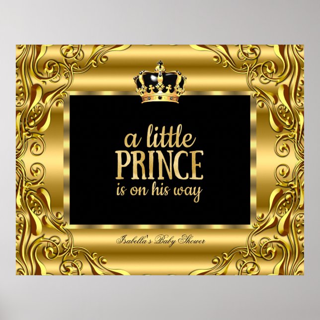 Banner Baby Shower Little Prince Gold Black 3 Poster (Front)