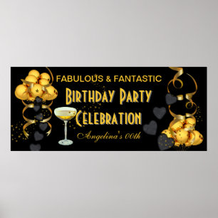 Banner Birthday Party Celebration Black Gold Poster