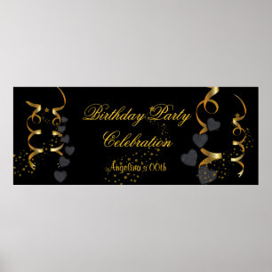Banner Birthday Party Celebration Black Gold Poster