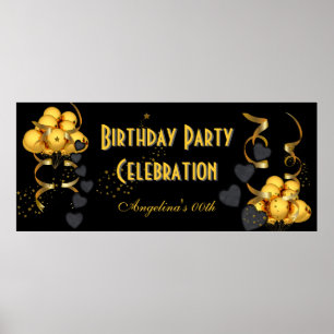 Banner Birthday Party Celebration Black Gold Poster
