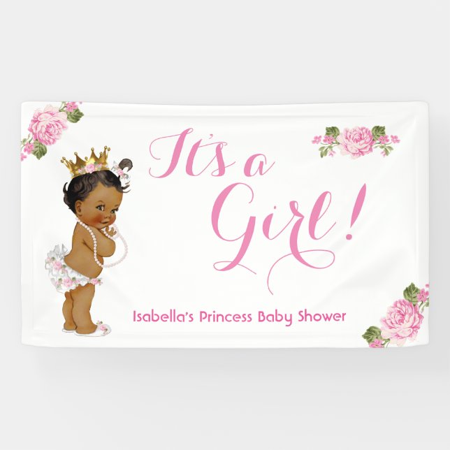 Banner Ethnic Princess Baby Shower Pink Floral (Horizontal)