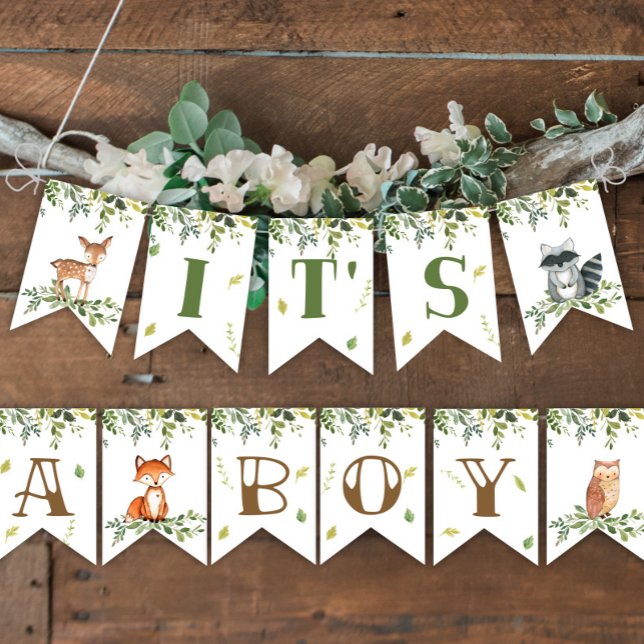 Banner it's a boy Woodland baby shower (Woodland banner IT'S A BOY)