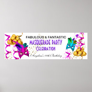 Banner MASQUERADE Birthday Party Multi Coloured Poster
