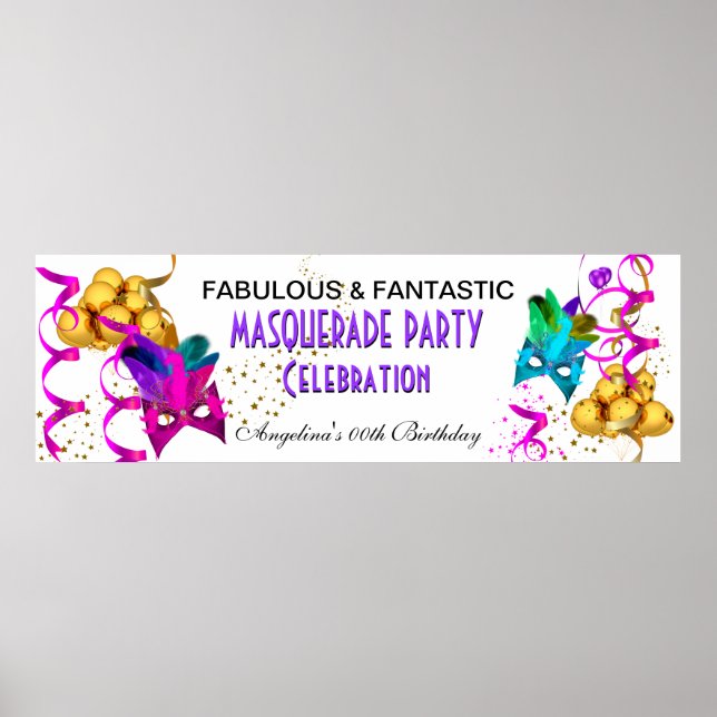 Banner MASQUERADE Birthday Party Multi Coloured Poster (Front)