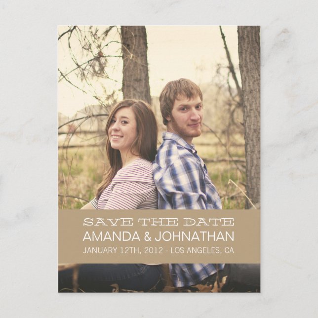 Banner Photo Brown Save The Date Post Cards (Front)