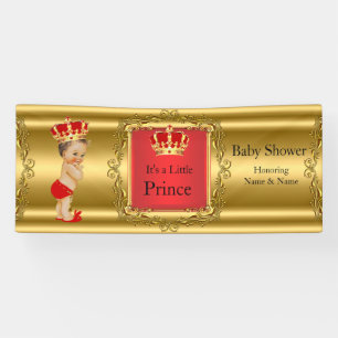 Banner Prince Baby Shower Red Gold Brunette Boy
