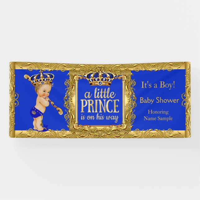 Banner Prince is on his way Blue Gold Blonde Boy (Horizontal)