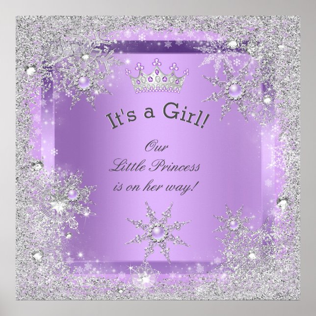 Banner Princess Baby Shower Lilac Purple Poster (Front)