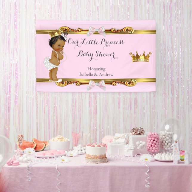 Banner Princess Baby Shower Pink White Gold (Party)