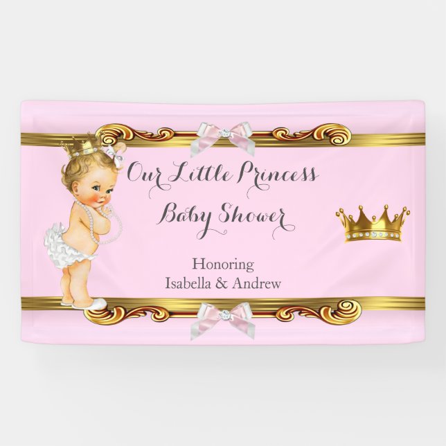 Banner Princess Baby Shower Pink White Gold Blonde (Horizontal)