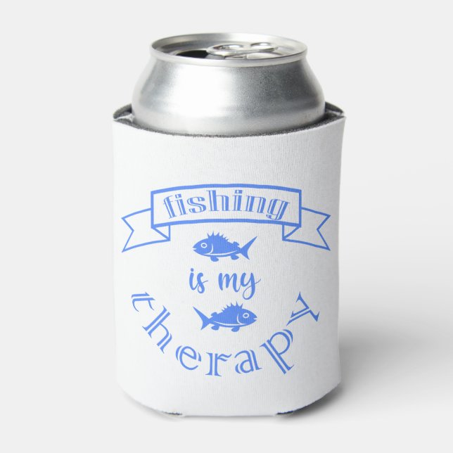 Banner ribbon quote Fishing is my therapy Can Cooler (Can Front)