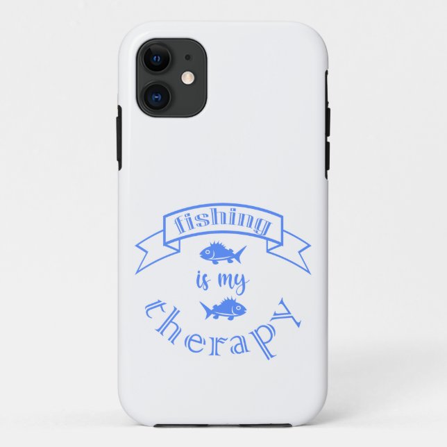 Banner ribbon quote Fishing is my therapy Case-Mate iPhone Case (Back)