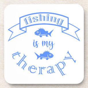 Banner ribbon quote Fishing is my therapy Coaster